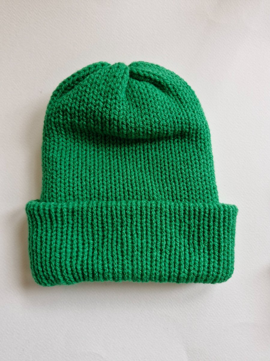 Image of Green Knitted Wool Beanie Hat 5-8 Years Unisex