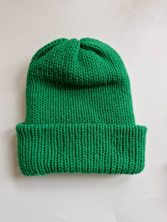 Green Knitted Wool Beanie Hat 5-8 Years Unisex