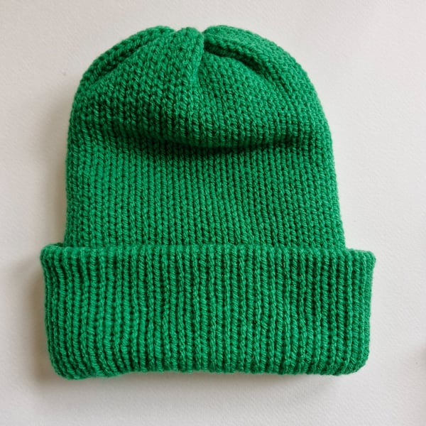 Green Knitted Wool Beanie Hat 5-8 Years Unisex