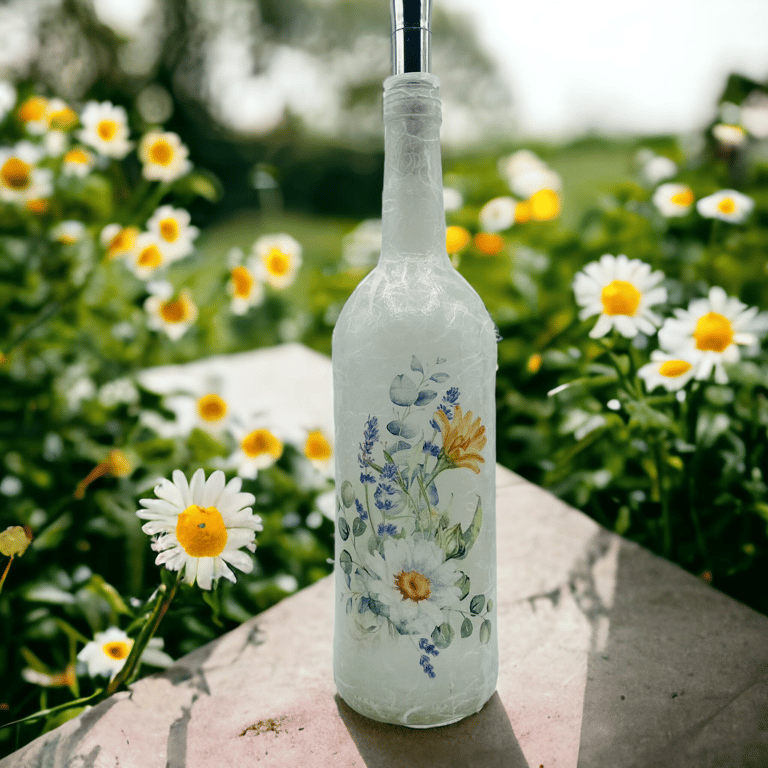 Bottle with Lights Delicate Daisy and Eucalyptus Blossom 