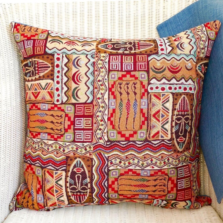 Cushion Cover: Tapestry Africa design Denim Blue reverse 17"(43cm)