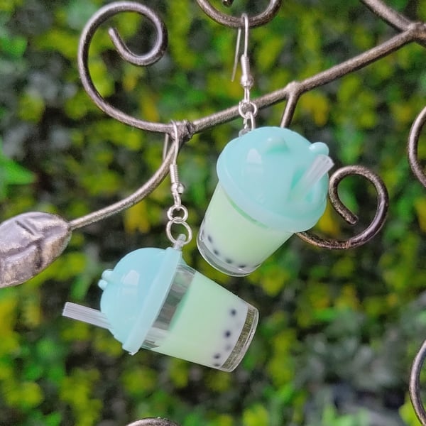 Mint Green Bubble Tea earrings 