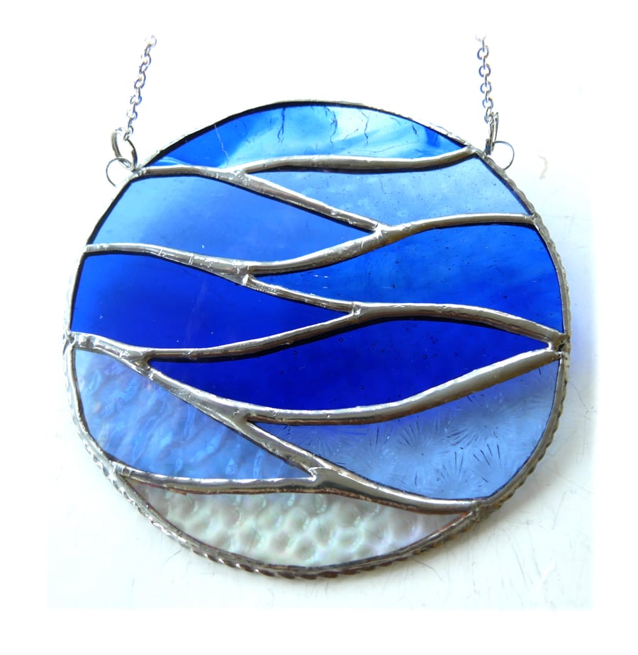 Making Waves Blue Stained Glass Suncatcher Handmade Ring Sea