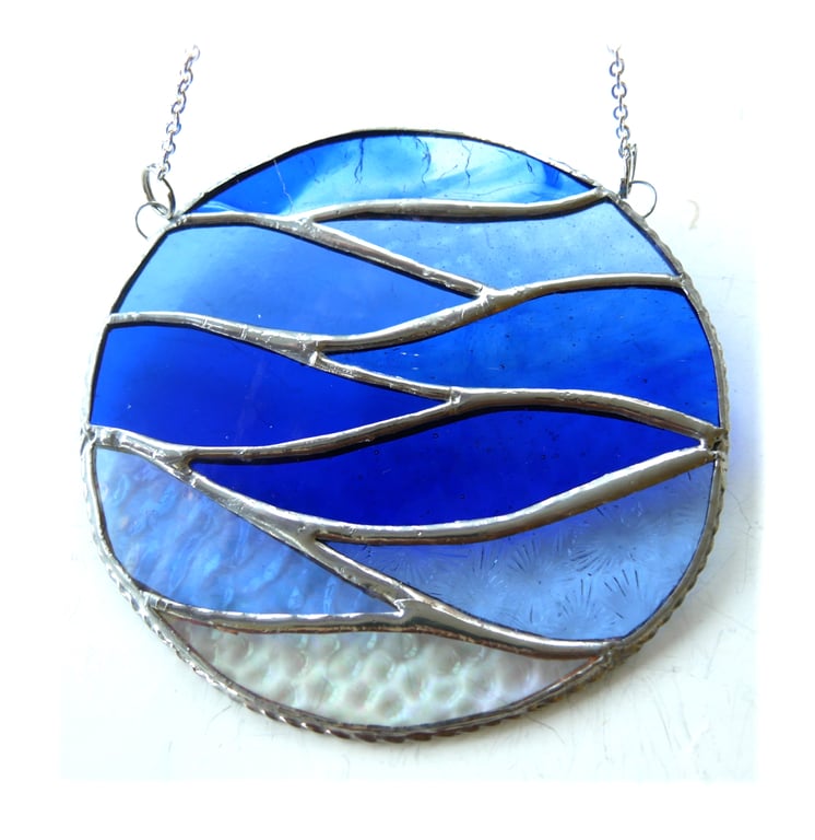 Making Waves Blue Stained Glass Suncatcher Handmade Ring Sea