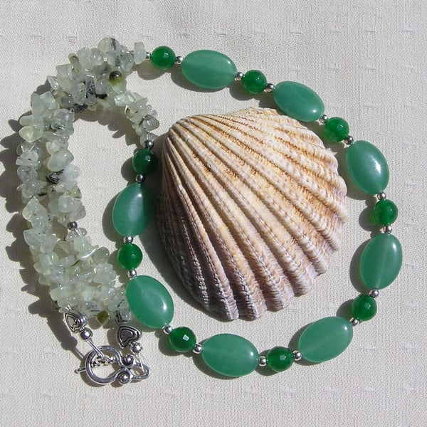 Green Aventurine, Green Jade & Prehnite Gemstone Statement Necklace "Gisselle"