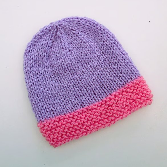 Baby hat in pink and lilac, 100% acrylic yarn, 2 sizes available