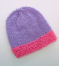 Baby hat in pink and lilac, 100% acrylic yarn, 2 sizes available