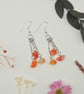 Silver dangle earrings with carnelian gemstone chips