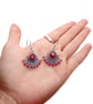 Red and ice blue beaded fan earrings