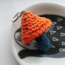 Crochet Mushroom Keyring - Orange & Navy