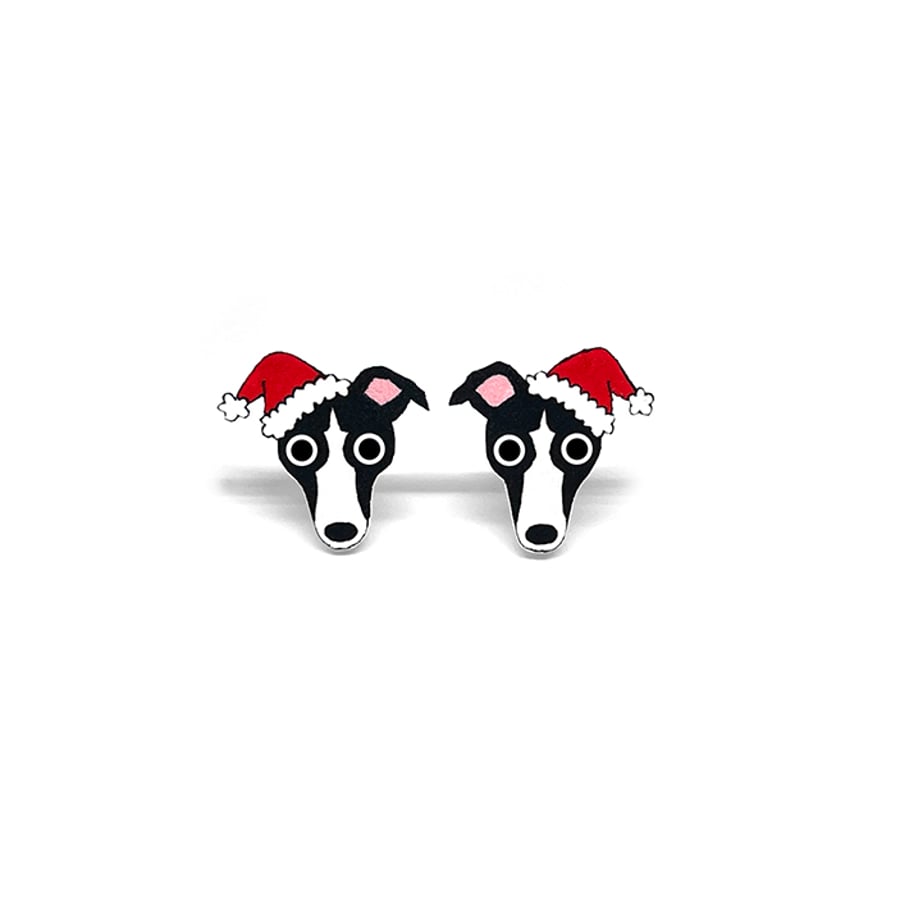 Christmas Whippet Stud Earrings - Handmade