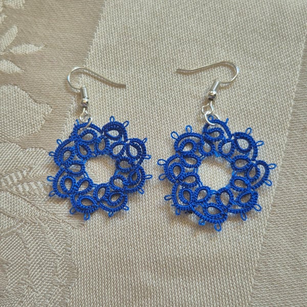 Royal Blue Tatted Lace Earrings – Handmade Lightweight Drop Earrings