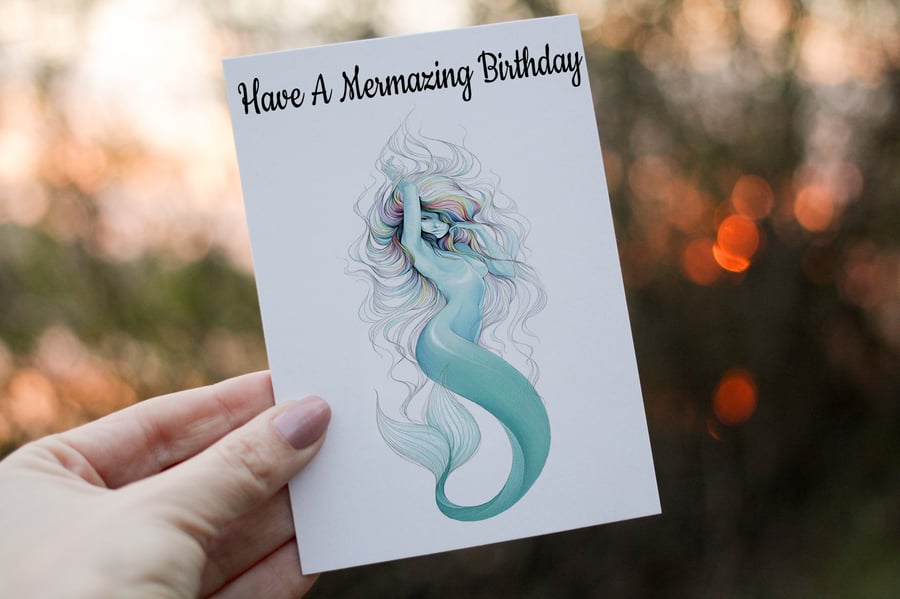 Mermaid Birthday Card, Card for Birthday, Birthday Card, Friend Birthday Card