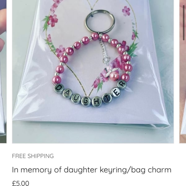 Key ring bag charm in memory of a dear daughter gift bereavement gift 