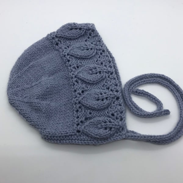 Lavender baby bonnet, hand knitted