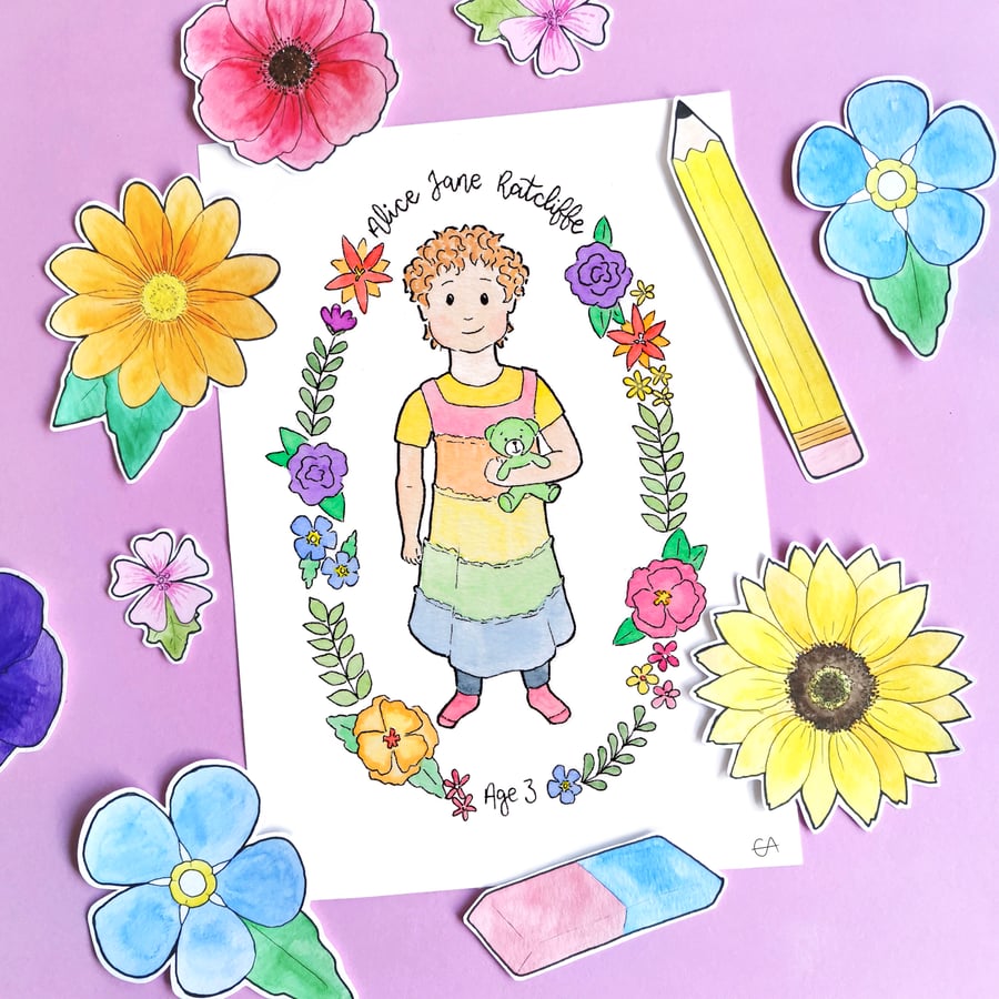 A4 Custom Children's Portrait Watercolour Illustration