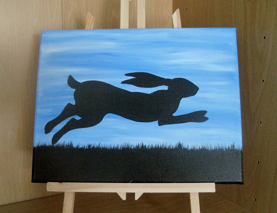 Leaping Hare Silhouette Painting Original Art