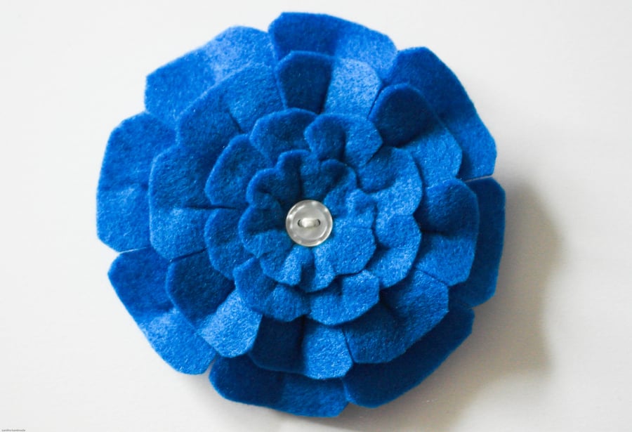 Blue felt flower brooch, Handmade blue flower pin, Christmas stocking filler