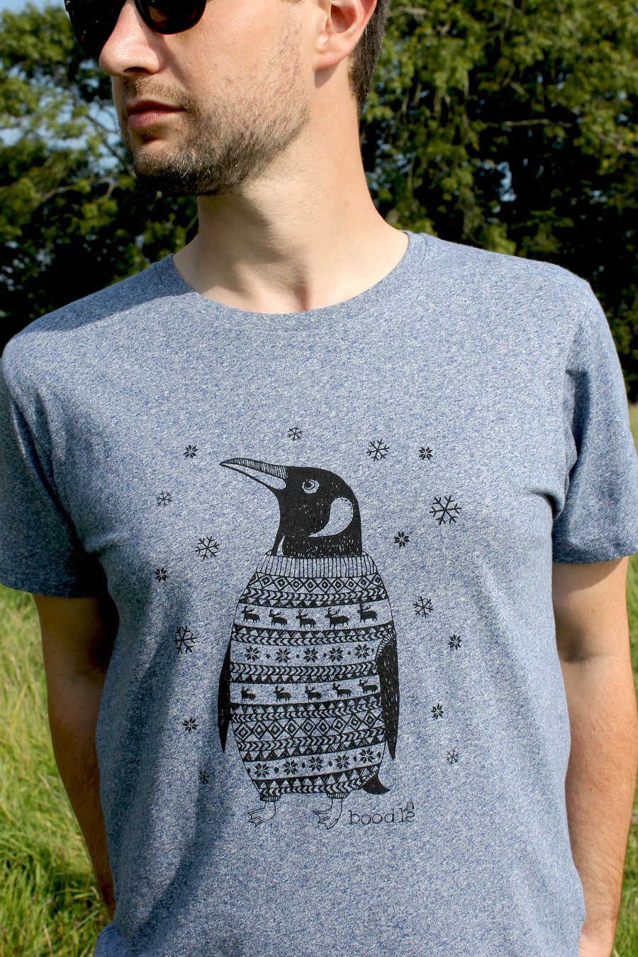 Organic Percy the Penguin melange blue Mens T-shirt SALE
