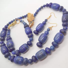 Lapis Lazuli Jewellery Set with Gold Plated Clasp, Semi Precious Jewellery Set