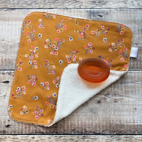 Organic Bamboo Cotton Wash Face Wipe Cloth Flannel Mustard Bright Flowers
