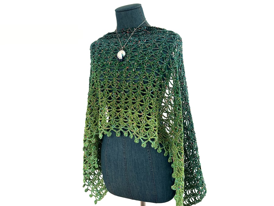 Handmade Rectangular Crochet Wrap in Green