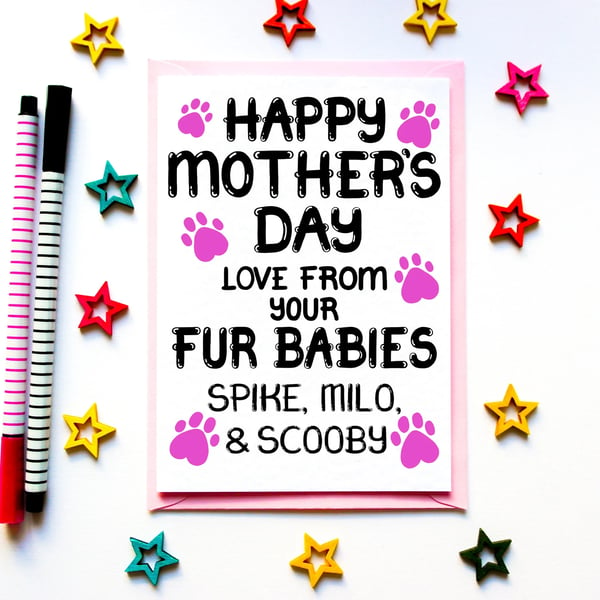 Personalised Mother's Day Card From Fur Babies, Dogs, Cats, Pets For Mum, Mam