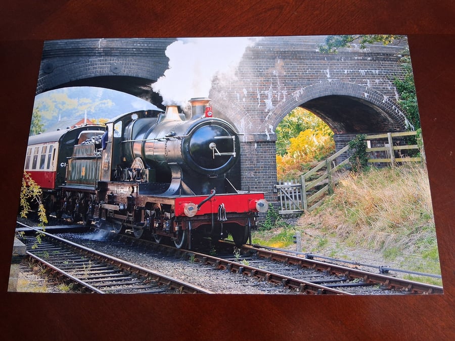 STEAM TRAIN PASSING UNDER BRIDGE PHOTOGRAPH - 12x8