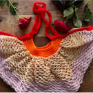 Handmade Crochet Market & Beach Bag – Wool – Red, Orange, Pink & Beige