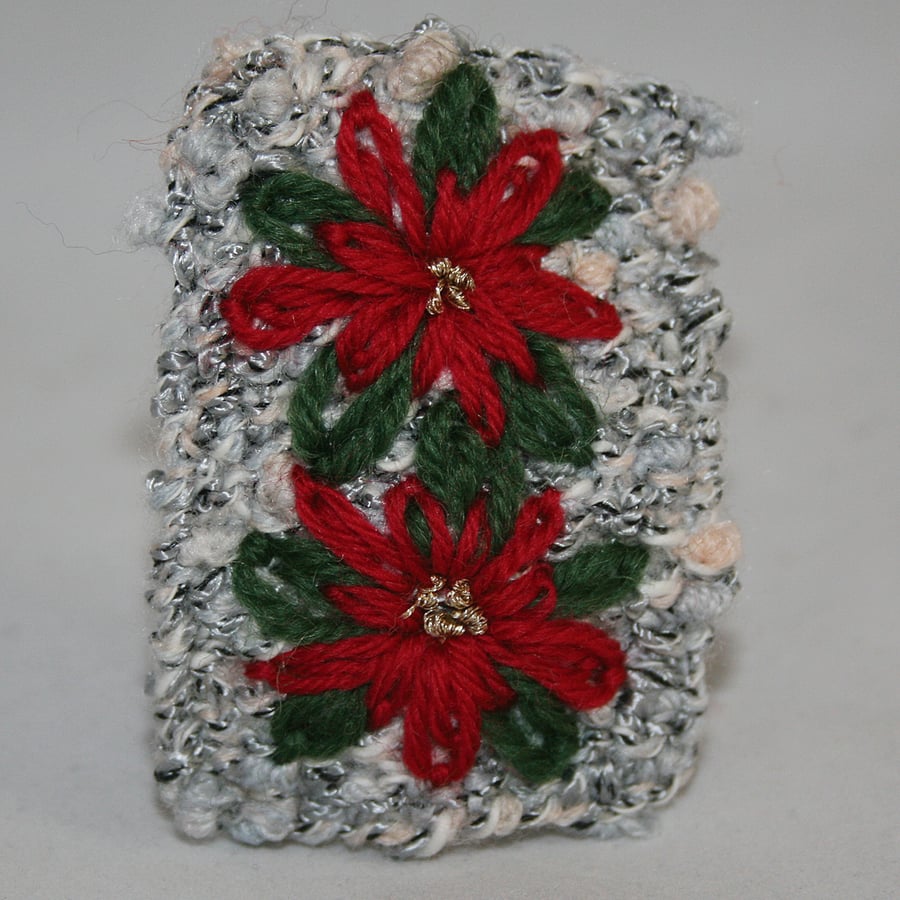 Embroidered Brooch  - Poinsettia in wool