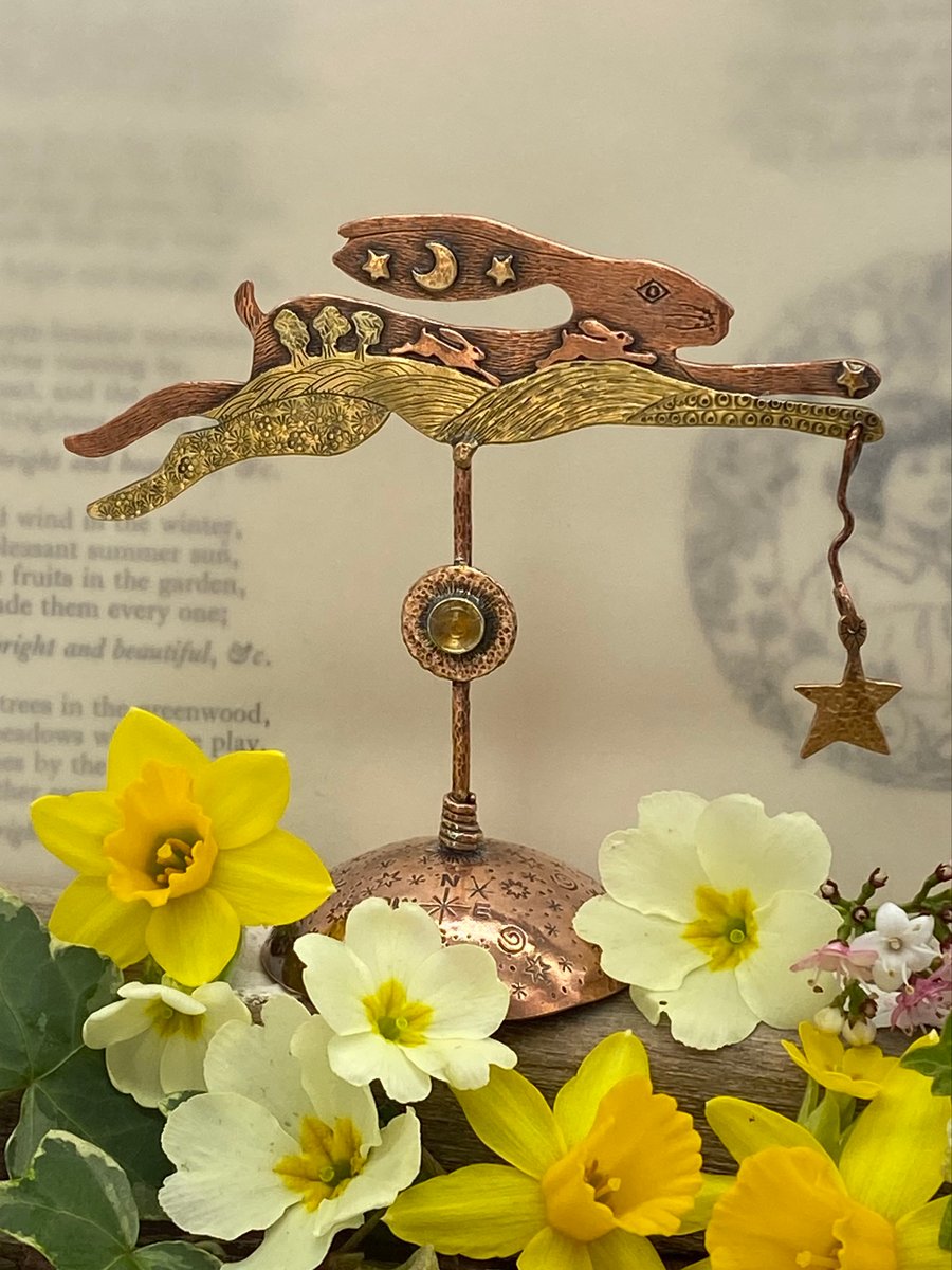 Decorative Copper & Brass Hare with Citrine