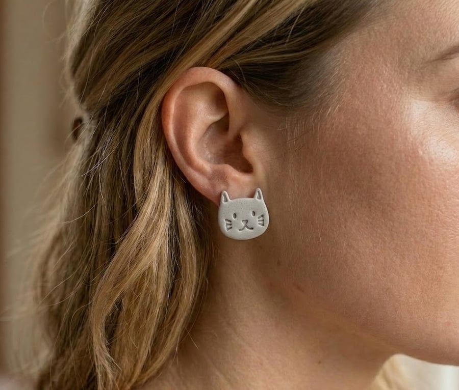  Cat Face Stud Earring - 1 Pair (6 Designs Available) - Gift for Cat Lovers