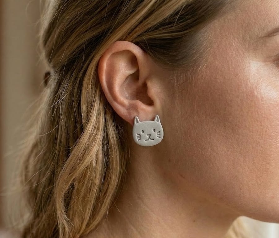  Cat Face Stud Earring - 1 Pair (6 Designs Available) - Gift for Cat Lovers