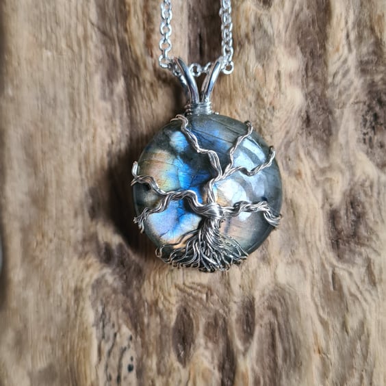 925 Silver & Labradorite Tree of Life Necklace Gift Crystal Jewellery Jewelry