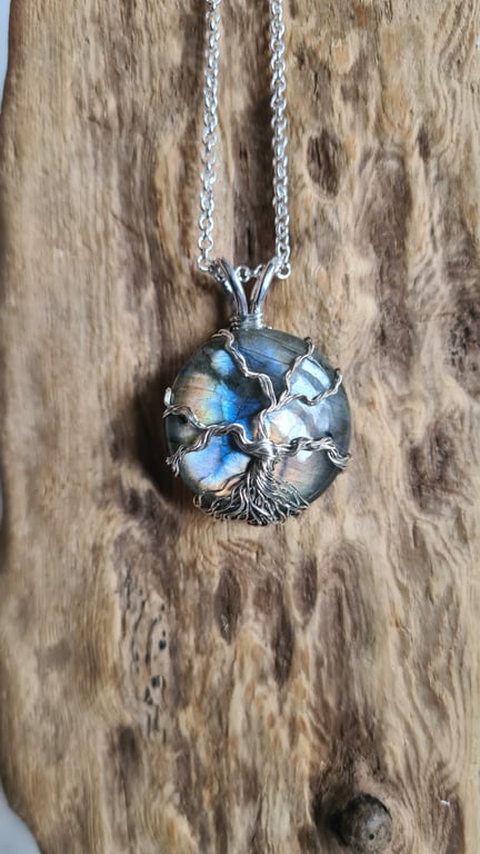 925 Silver & Labradorite Tree of Life Necklace Gift Crystal Jewellery Jewelry