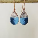 Enamel and Textured Copper Dangle Earrings with Two Colours