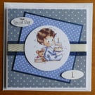 First Birthday Card - Little Boy With Cake