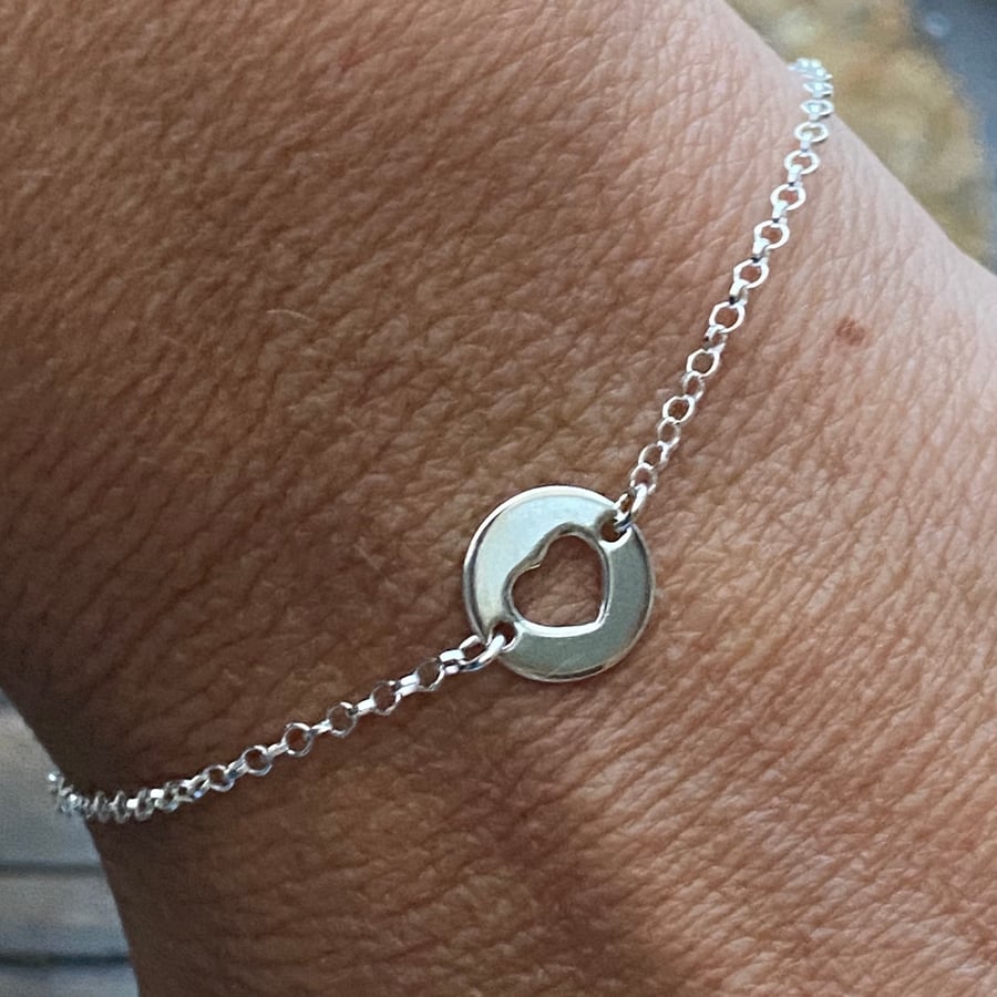 Sterling Silver Heart Disc Charm Bracelet. Made to Order. 