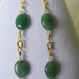 Green Adventurine and Swarovski Crystal Earrings