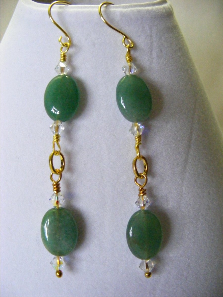 Green Adventurine and Swarovski Crystal Earrings