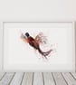 Flying Pheasant Watercolour Painting Print Abstract Wildlife Wall Art