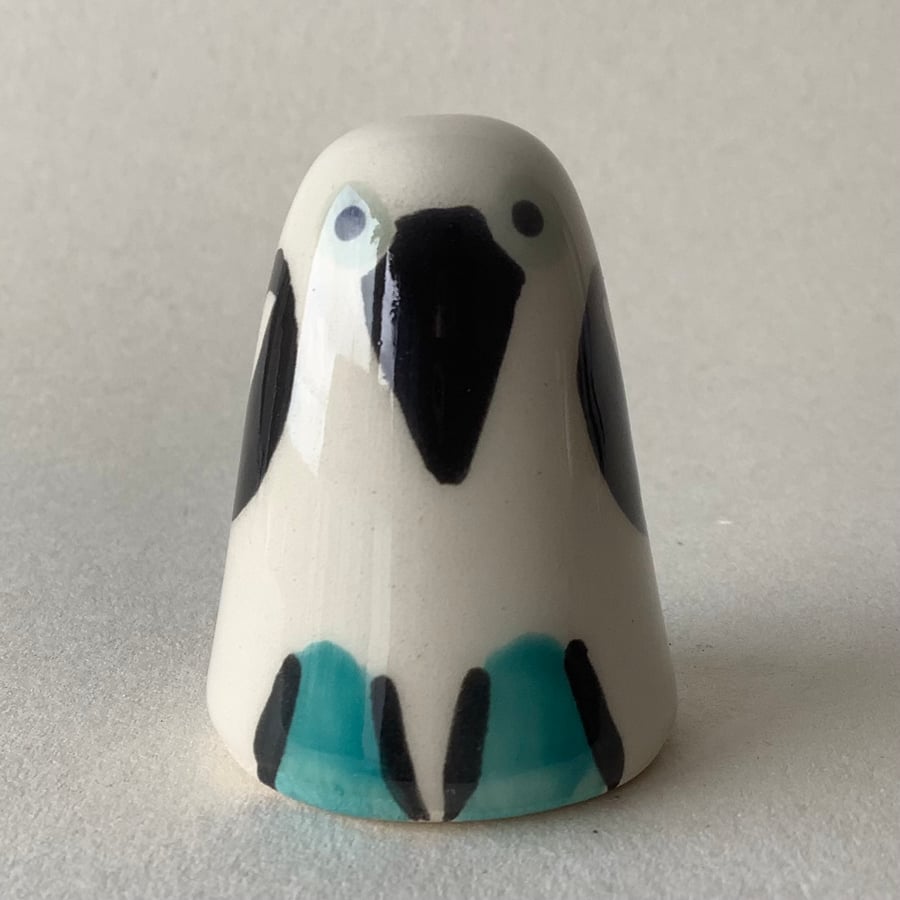 Small Wheel Thrown and Hand-Painted Ceramic Blue Footed Booby Bird 4.5cm x 3.5cm
