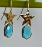 Star crystal drop earrings aquamarine glass beautiful retro - Image 8