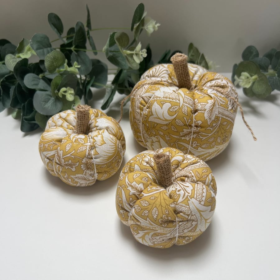 Fabric Pumpkins: Set of 3 Medium & Small Pumpkin Decorations, William Morris