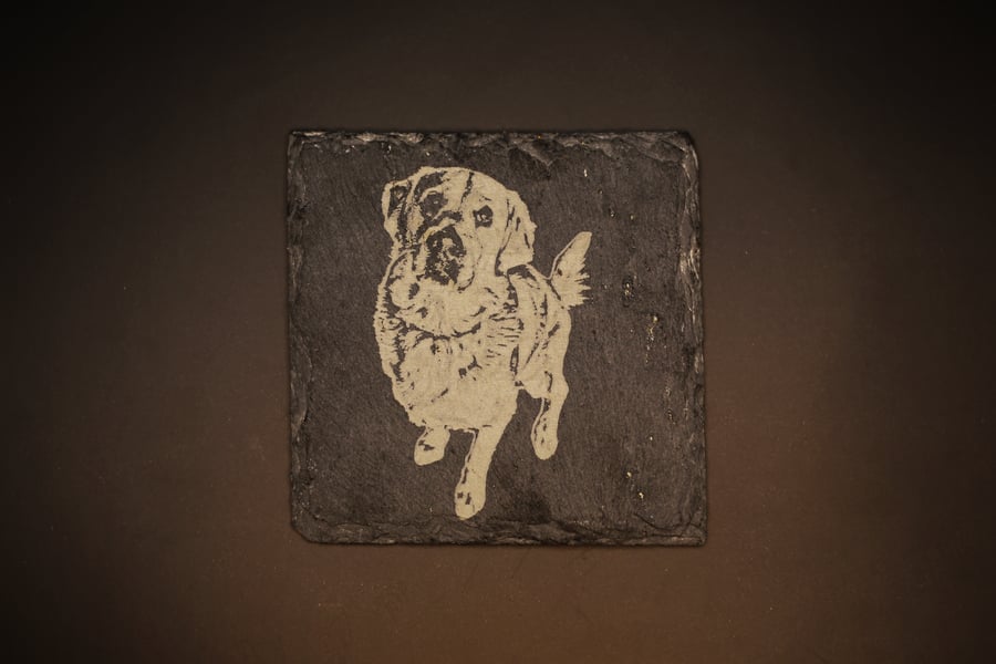 Custom Pet Slate Coaster – Laser Engraved Dog or Cat Portrait, Personalized Gift
