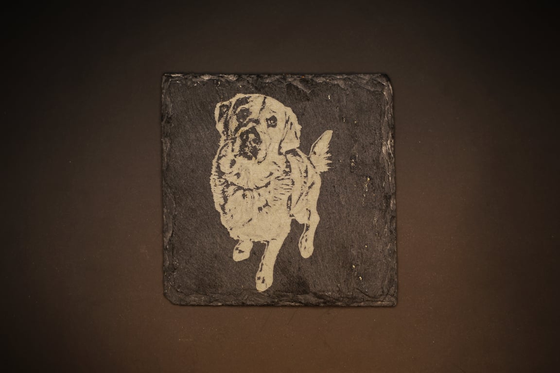 Custom Pet Slate Coaster – Laser Engraved Dog or Cat Portrait, Personalized Gift