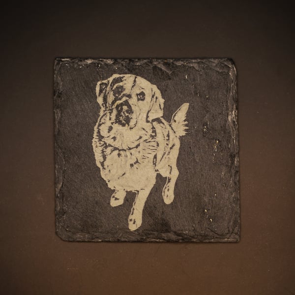 Custom Pet Slate Coaster – Laser Engraved Dog or Cat Portrait, Personalized Gift