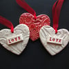 Set of three ceramic Love hearts