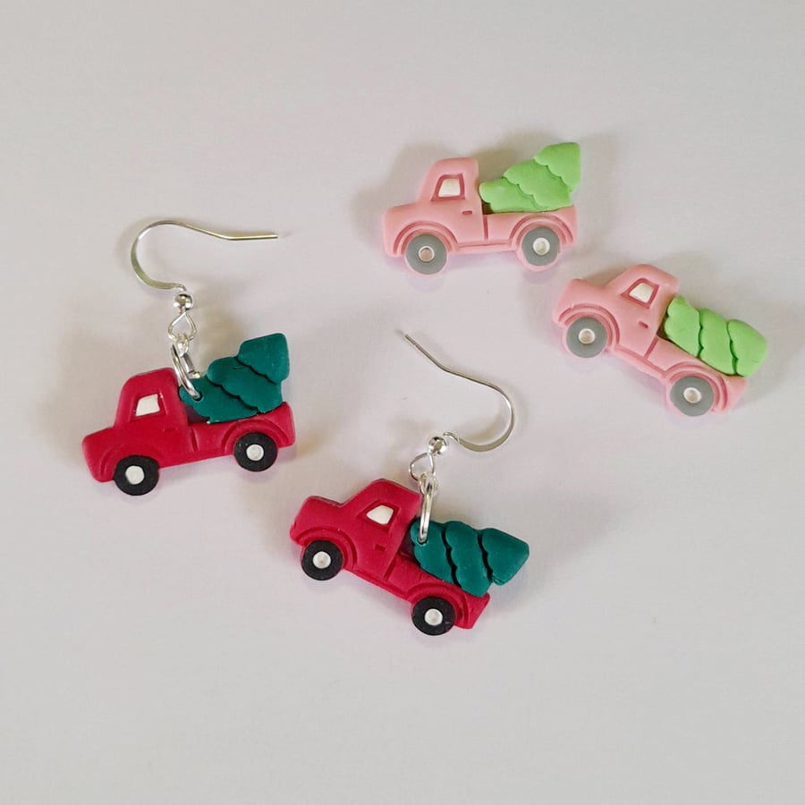 Car and Christmas tree earrings DROP VERIONS, choose your colour