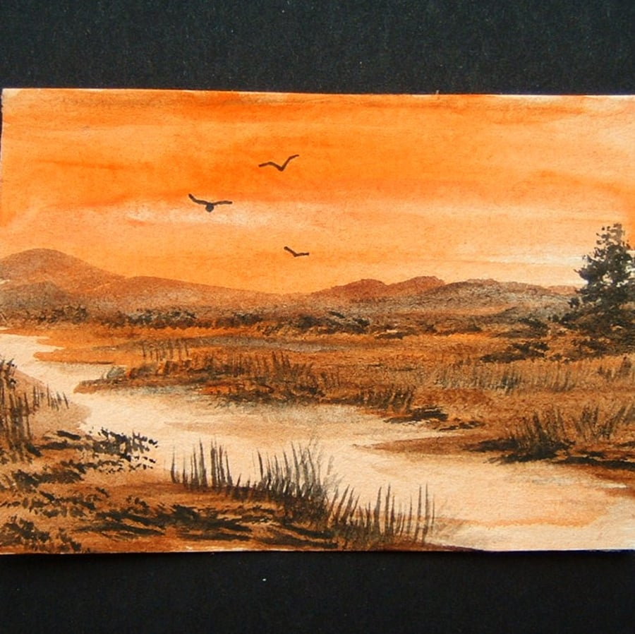 sunset landscape art painting original aceo ref 92